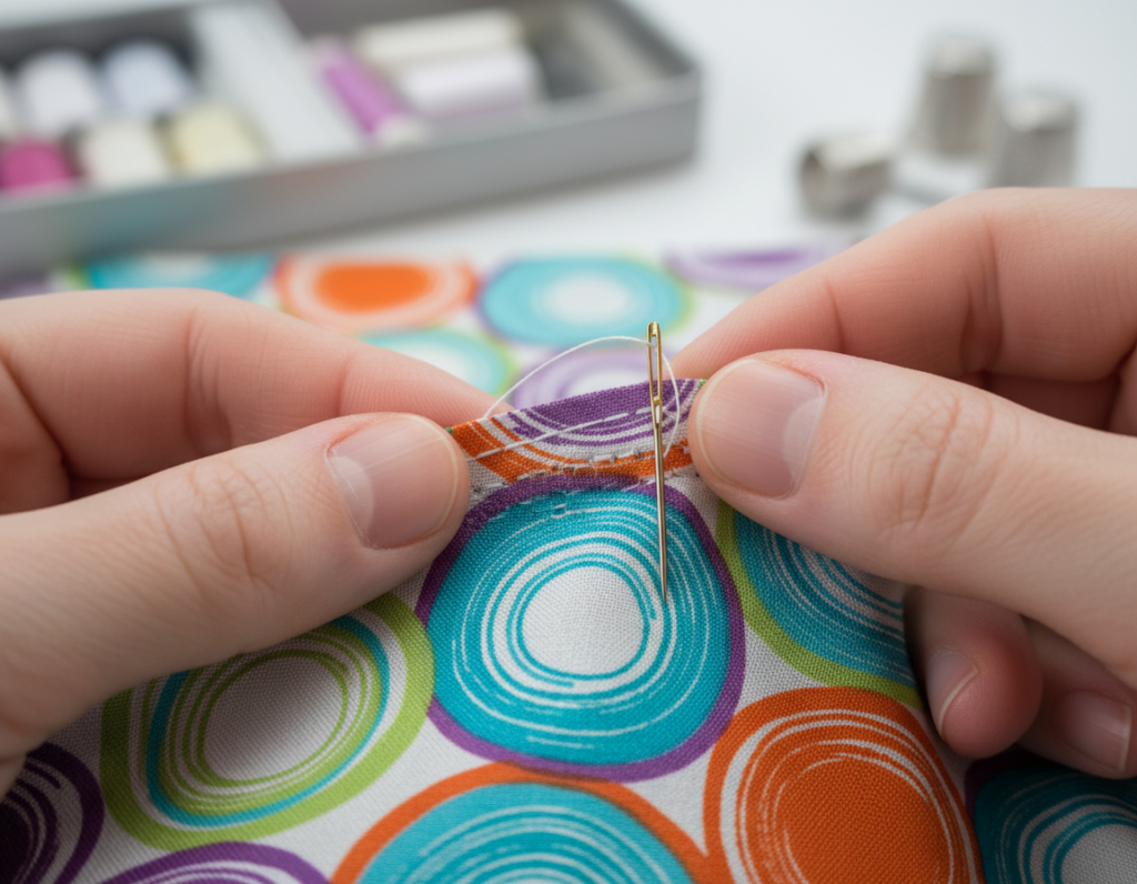 hand sewing demonstration for beginner sewing project techniques