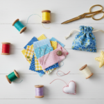 hand sewing projects for beginners with colorful fabric scraps and basic stitching supplies