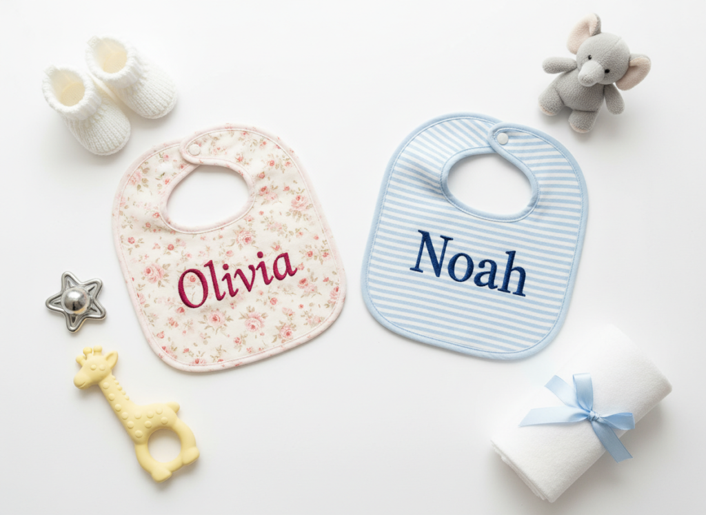 handmade baby bibs with personalized embroidery