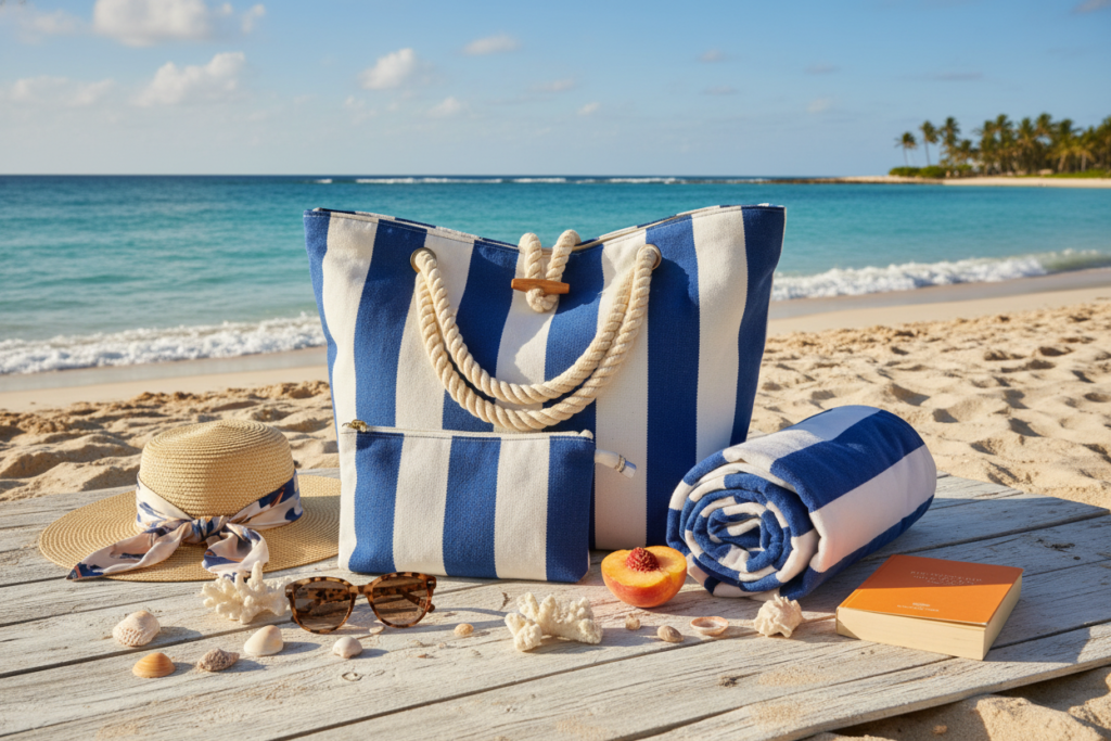 handmade beach bag and accessories