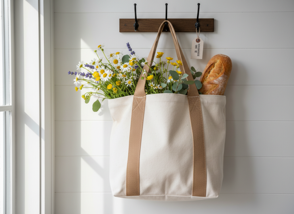 handmade canvas tote bag showing beginner sewing skills handmade canvas tote bag showing beginner sewing skills