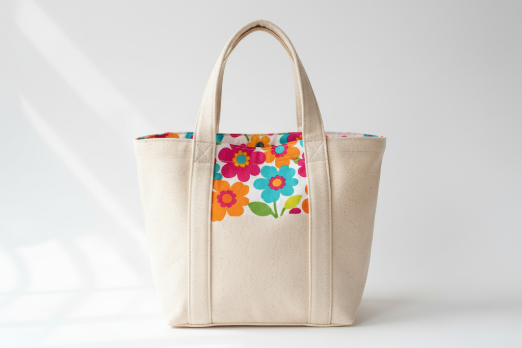 handmade canvas tote bag with colorful lining