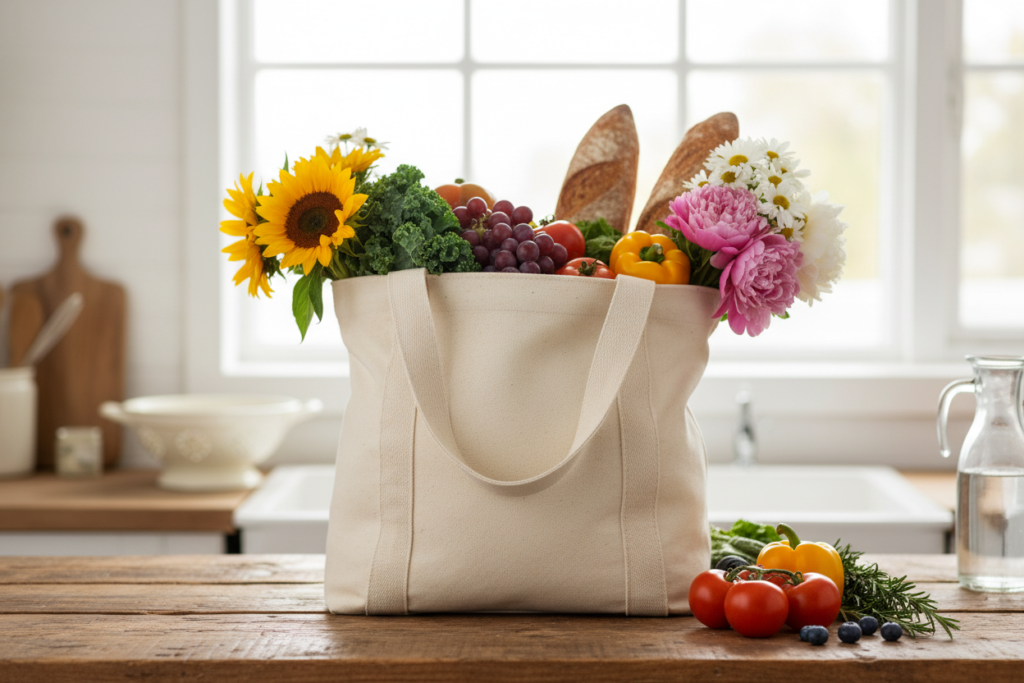 handmade canvas tote bag with handles