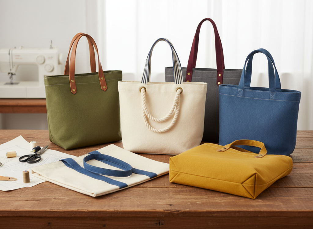 handmade canvas tote bags with different handle styles
