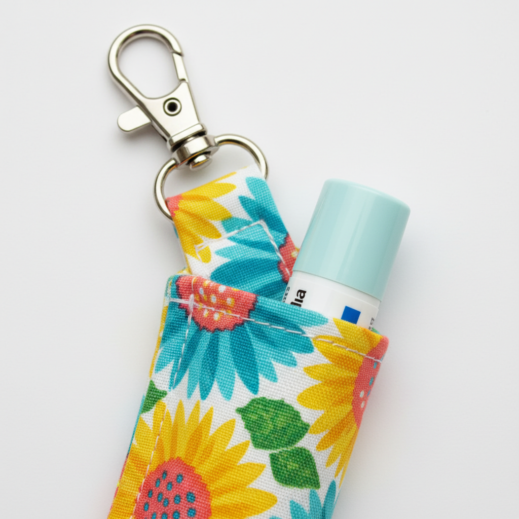 handmade chapstick holder showing beginner sewing pattern execution