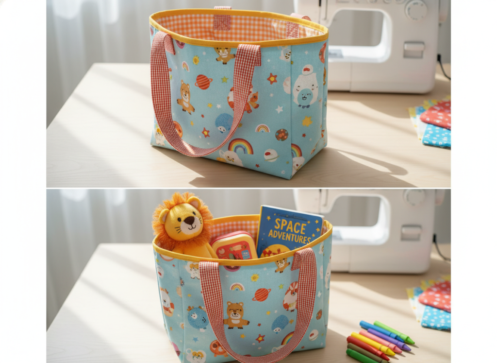 handmade child-sized tote bag demonstrating beginner sewing projects