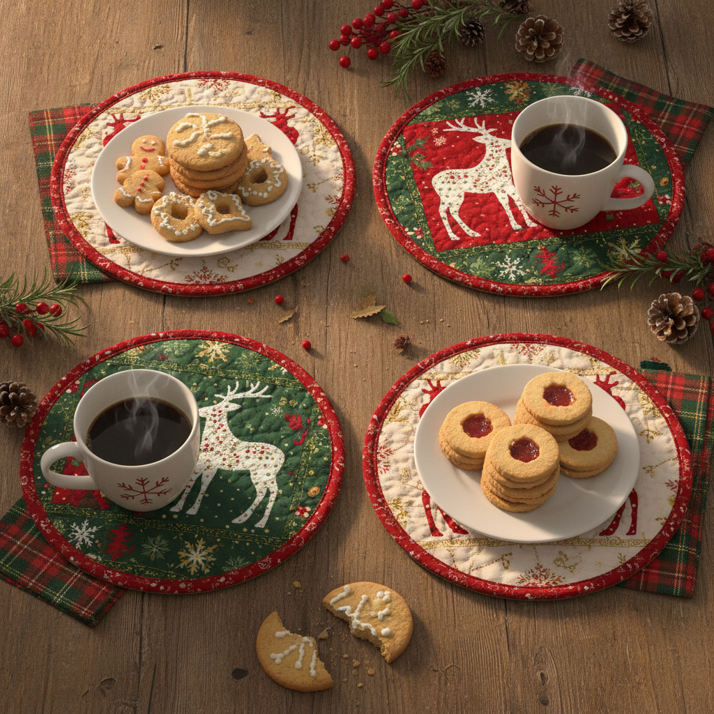 handmade christmas mug rugs with quilted patterns