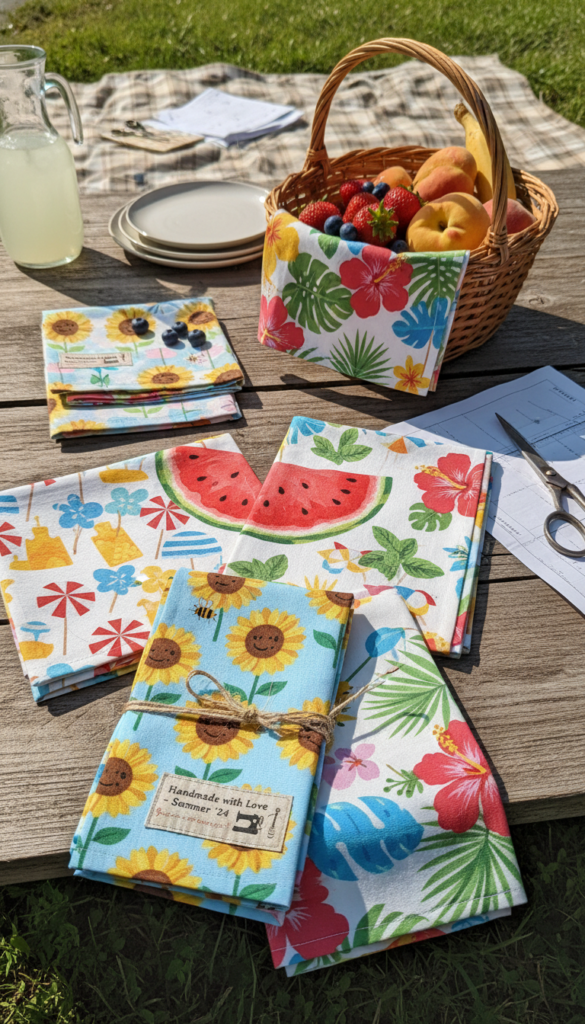 handmade cloth napkins picnic setting