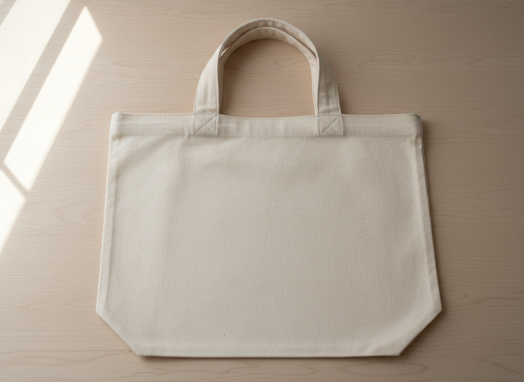 handmade cotton tote bag with clean seams and sturdy handles