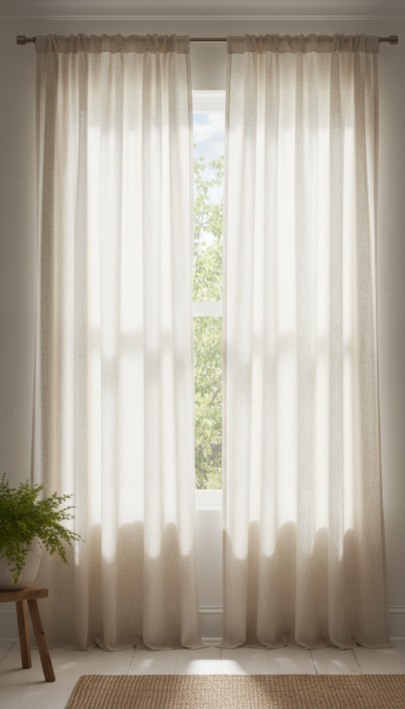 handmade curtain panels hanging in window
