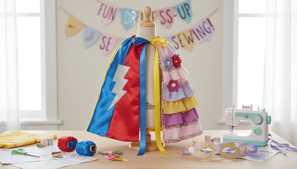 handmade dress-up cape and accessories for kids