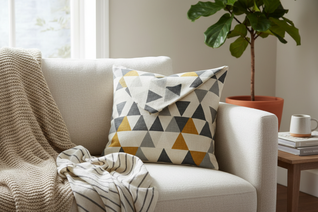 handmade envelope pillow cover on couch
