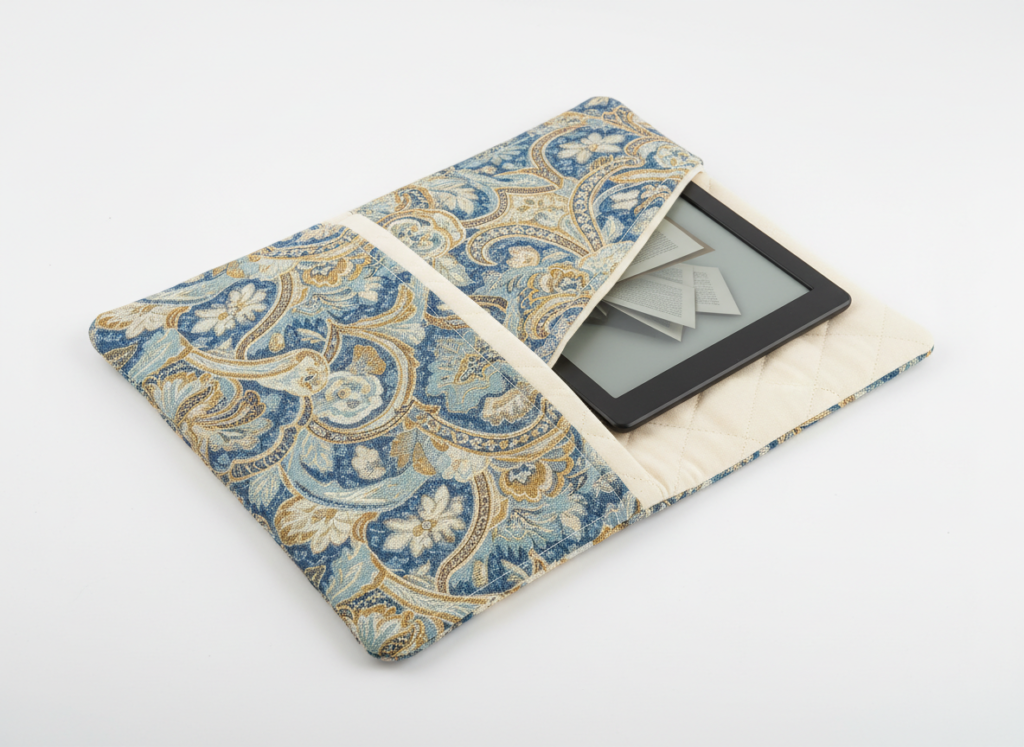 handmade fabric book cover with decorative pattern