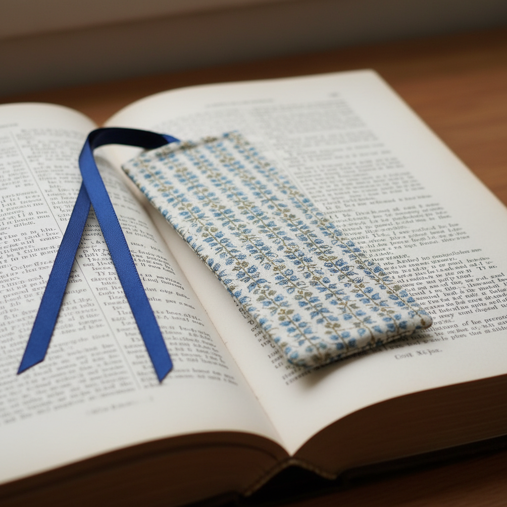 handmade fabric bookmark with decorative ribbon