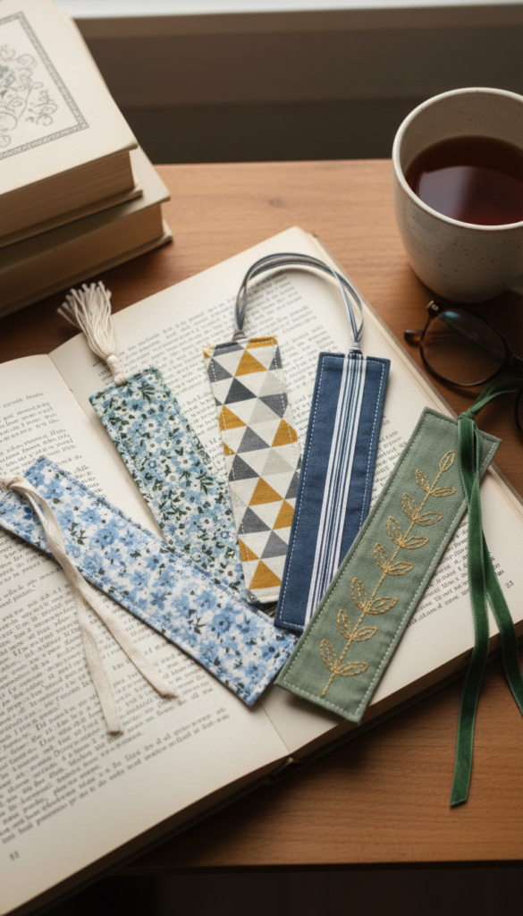 handmade fabric bookmarks with ribbon accents