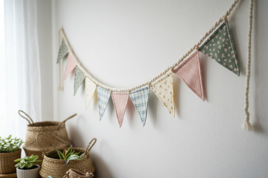handmade fabric bunting banner with aesthetic seasonal fabrics