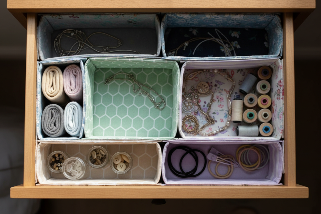 handmade fabric drawer dividers organizing items