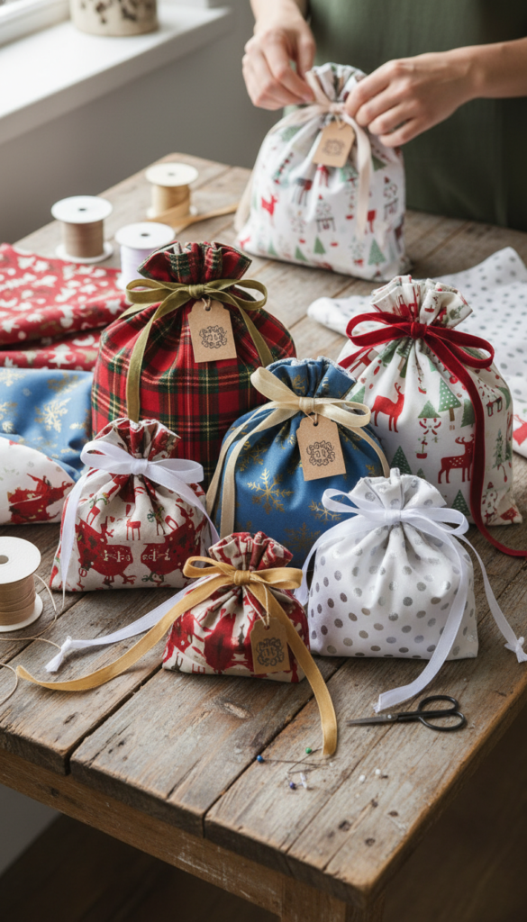 handmade fabric gift bags beginner sewing