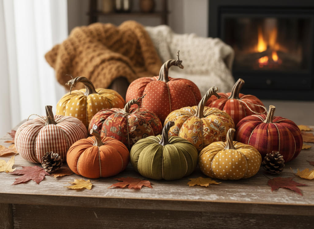 handmade fabric pumpkins for fall decor
