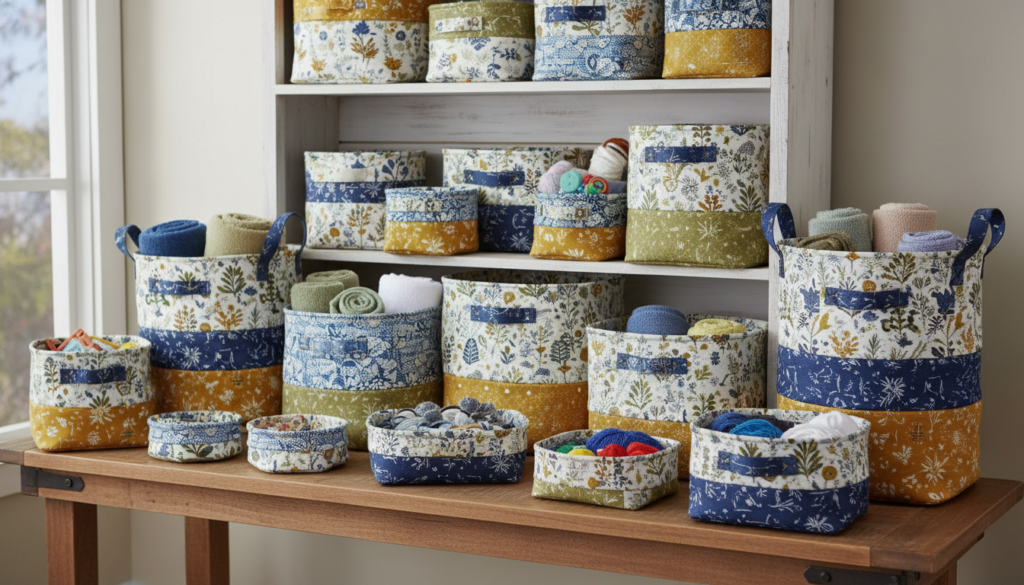 handmade fabric storage baskets in various sizes