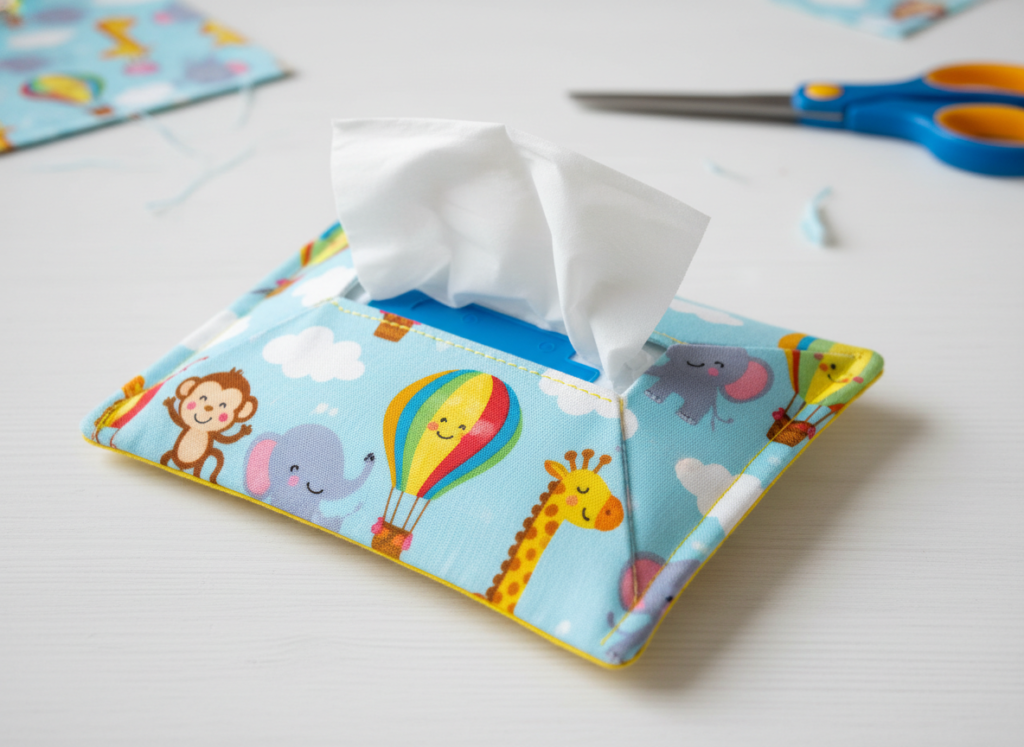 handmade fabric tissue holder demonstrating small sewing projects