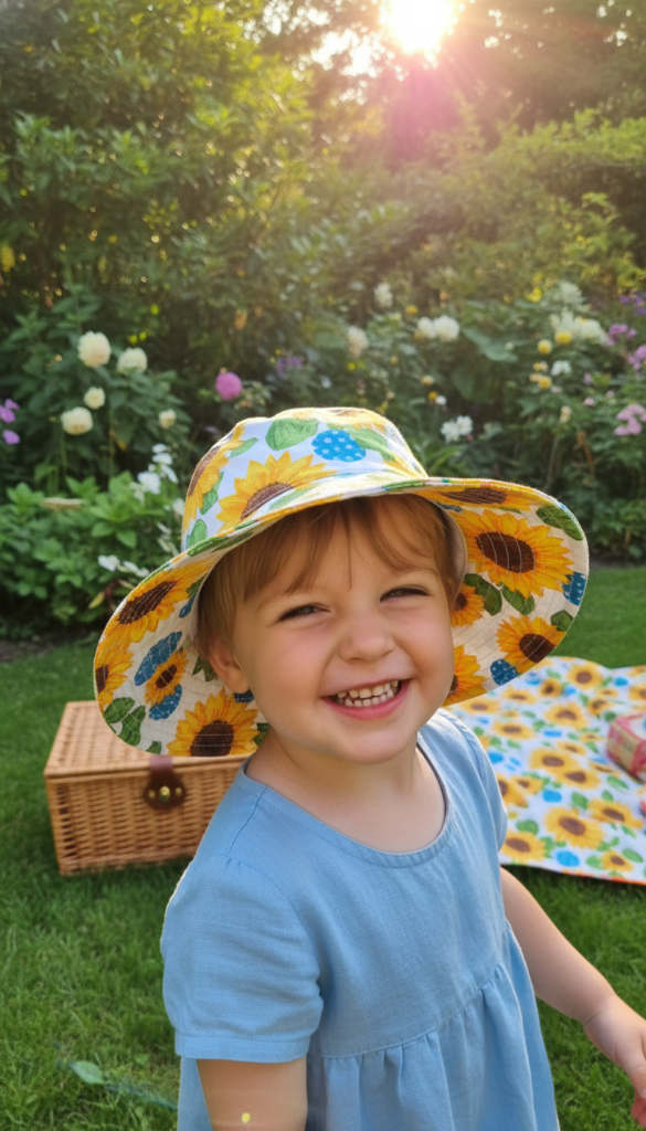 handmade kids sun hat bright fabric