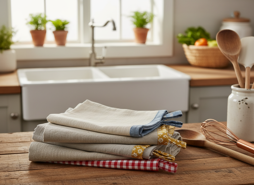 handmade kitchen towels with decorative trim