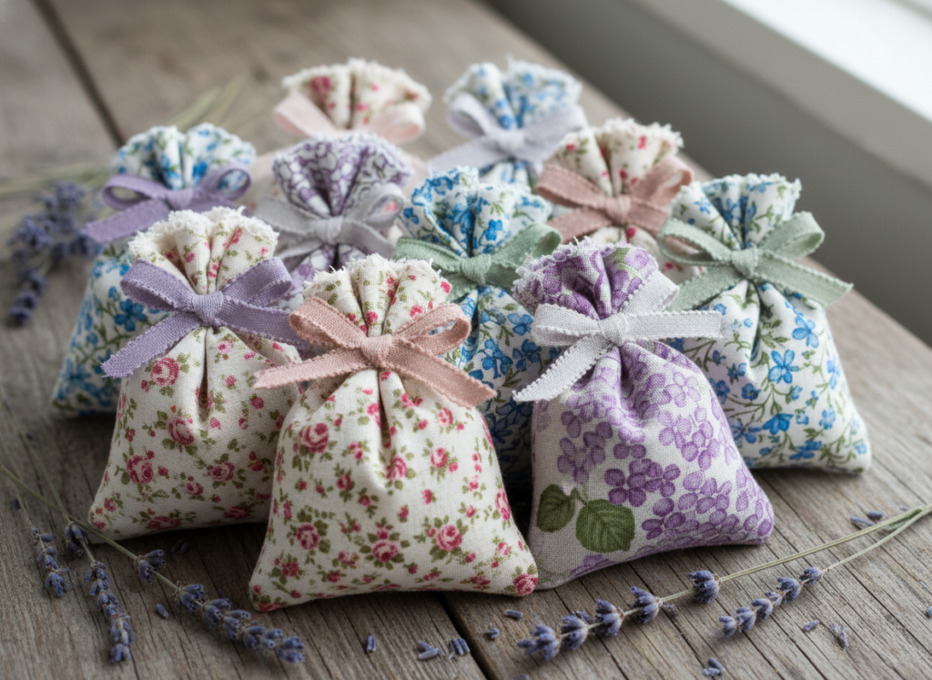handmade lavender sachets made from floral fabric scraps