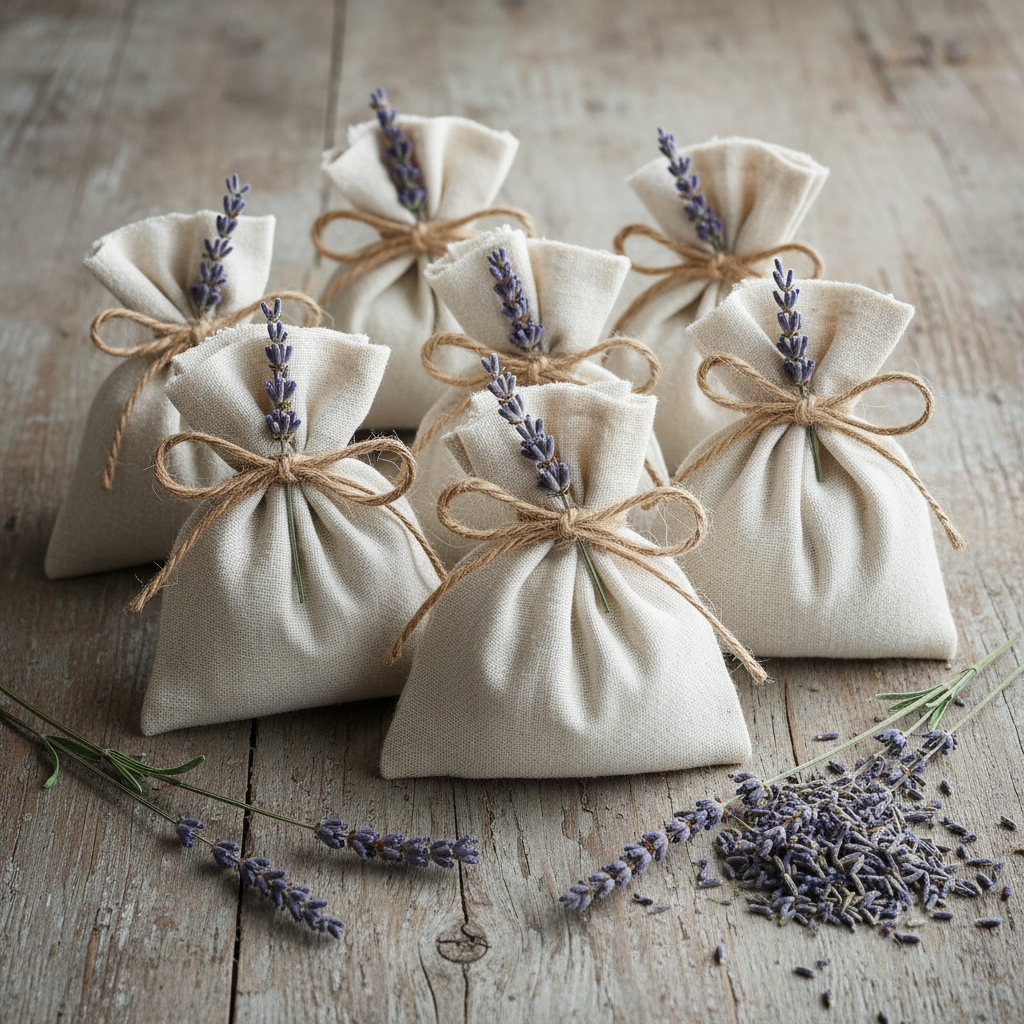 handmade lavender sachets tied with ribbon