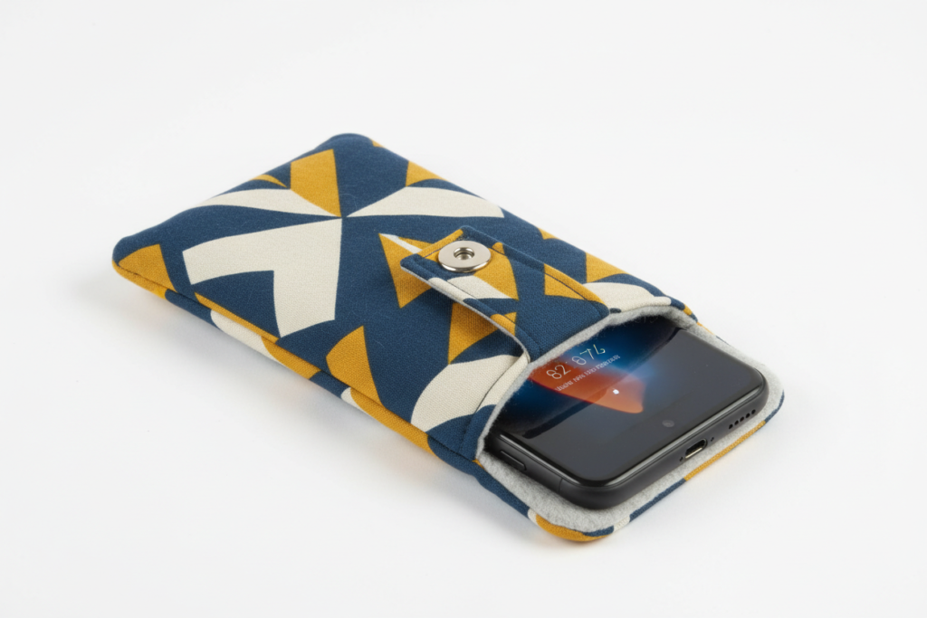 handmade padded phone case in fabric