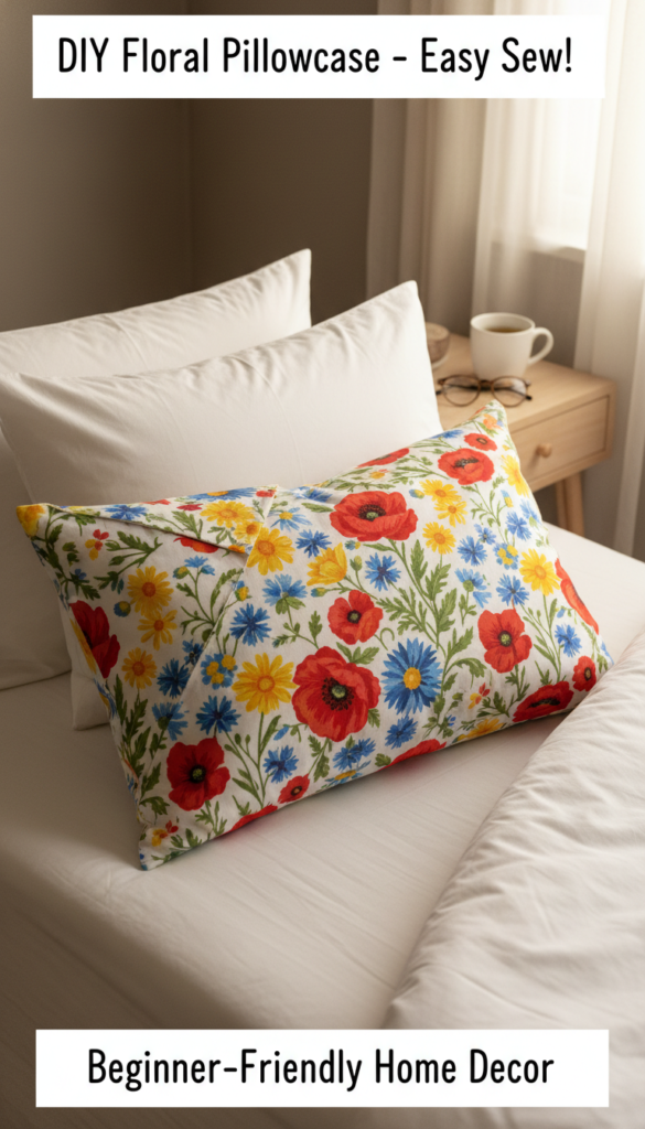 handmade pillowcase in cheerful fabric pattern