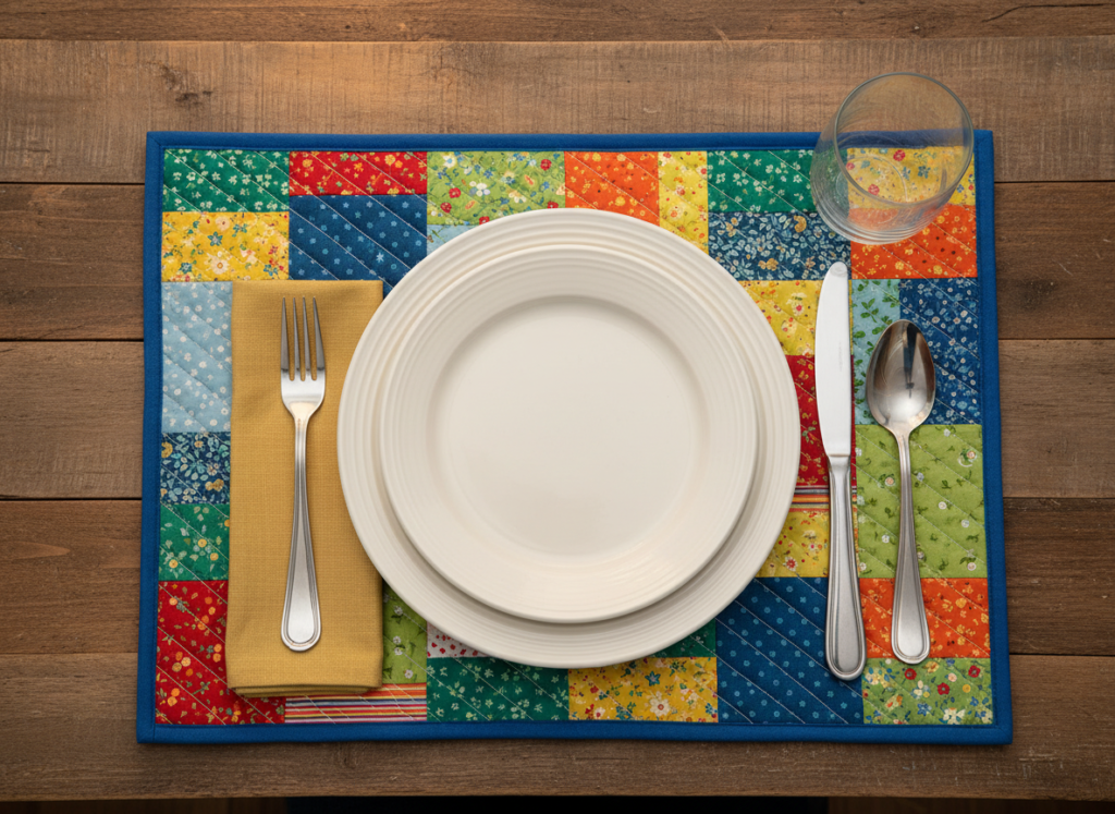 handmade quilted placemat with simple pattern