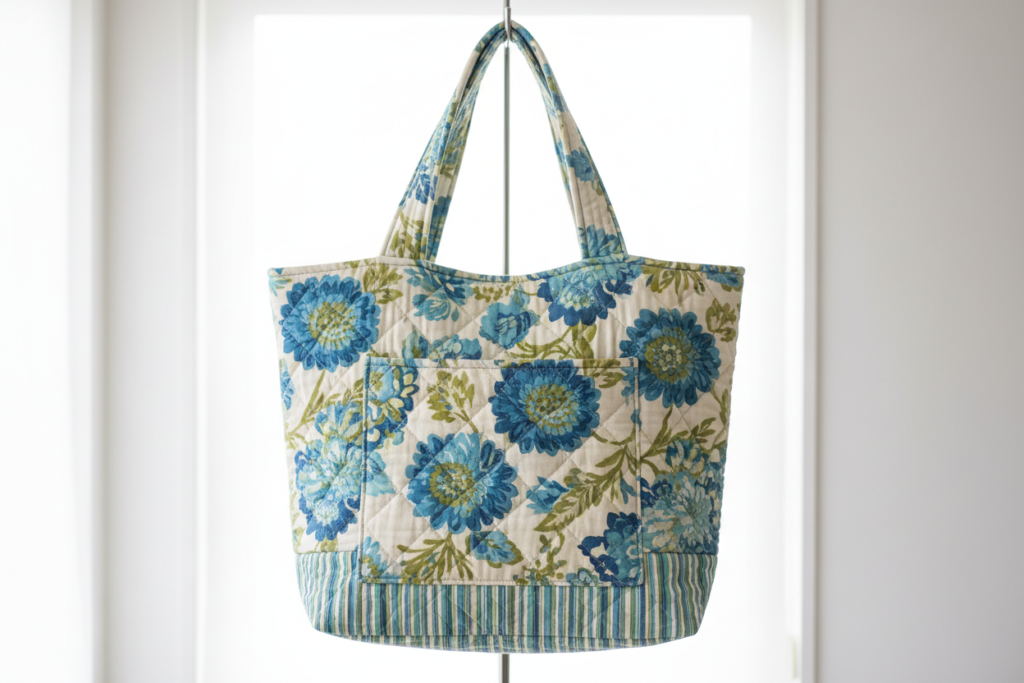 handmade quilted tote bag with pockets