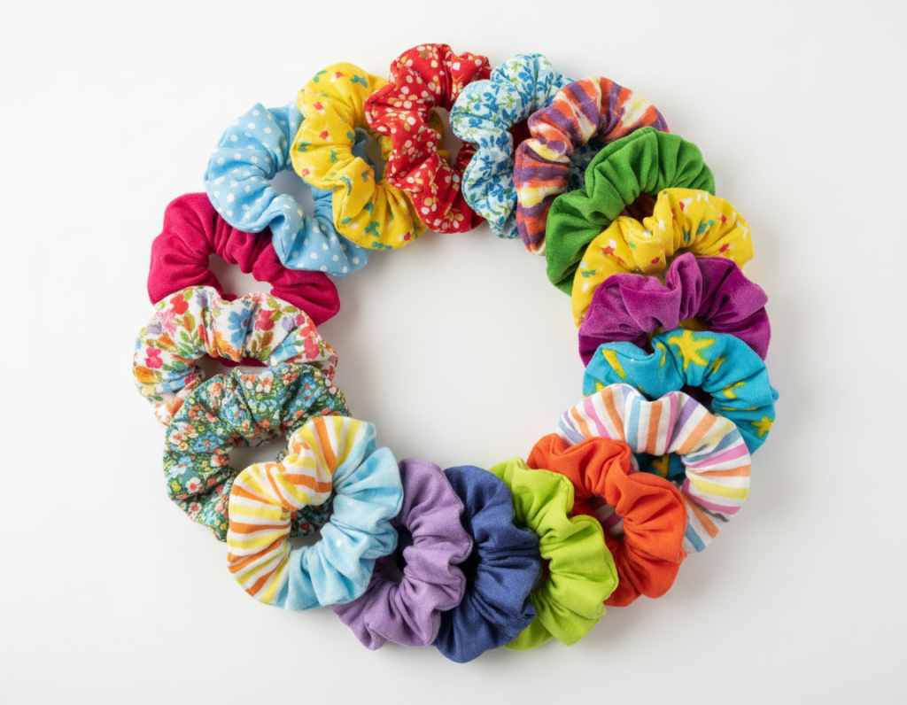 handmade scrunchies in various colors