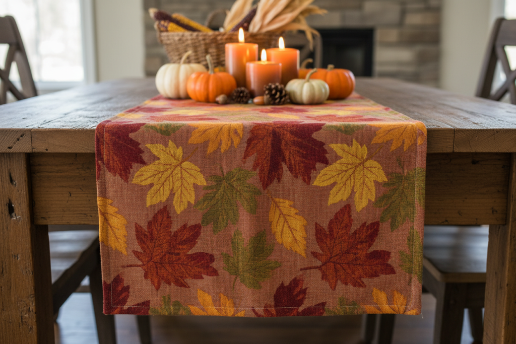 handmade seasonal table runner with autumn theme