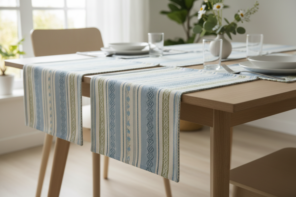 handmade table runner and matching placemats on dining table