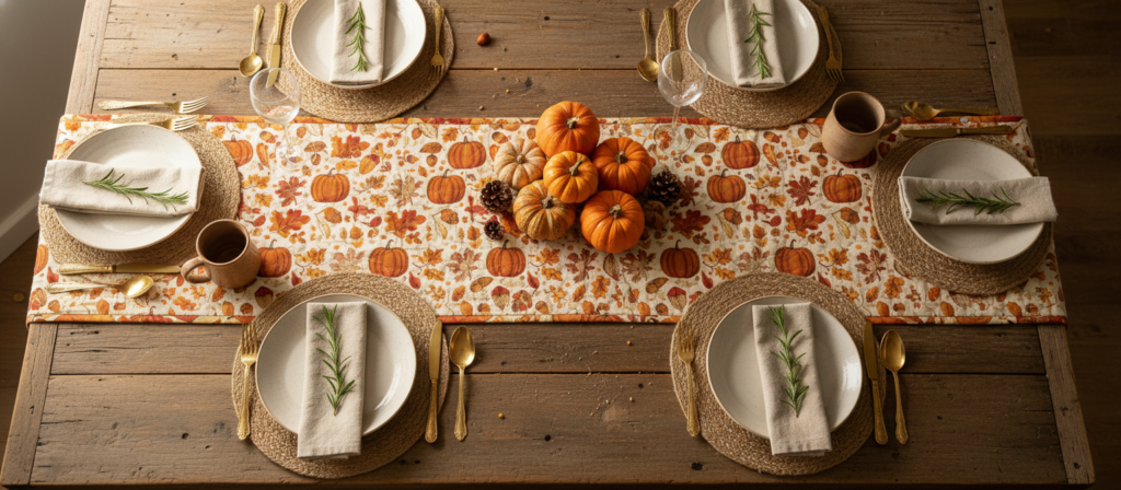 handmade table runner on dining table