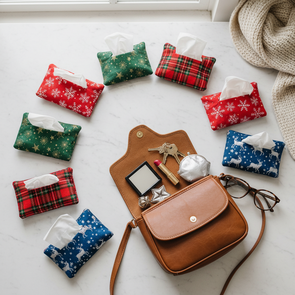 handmade tissue holders in christmas patterns