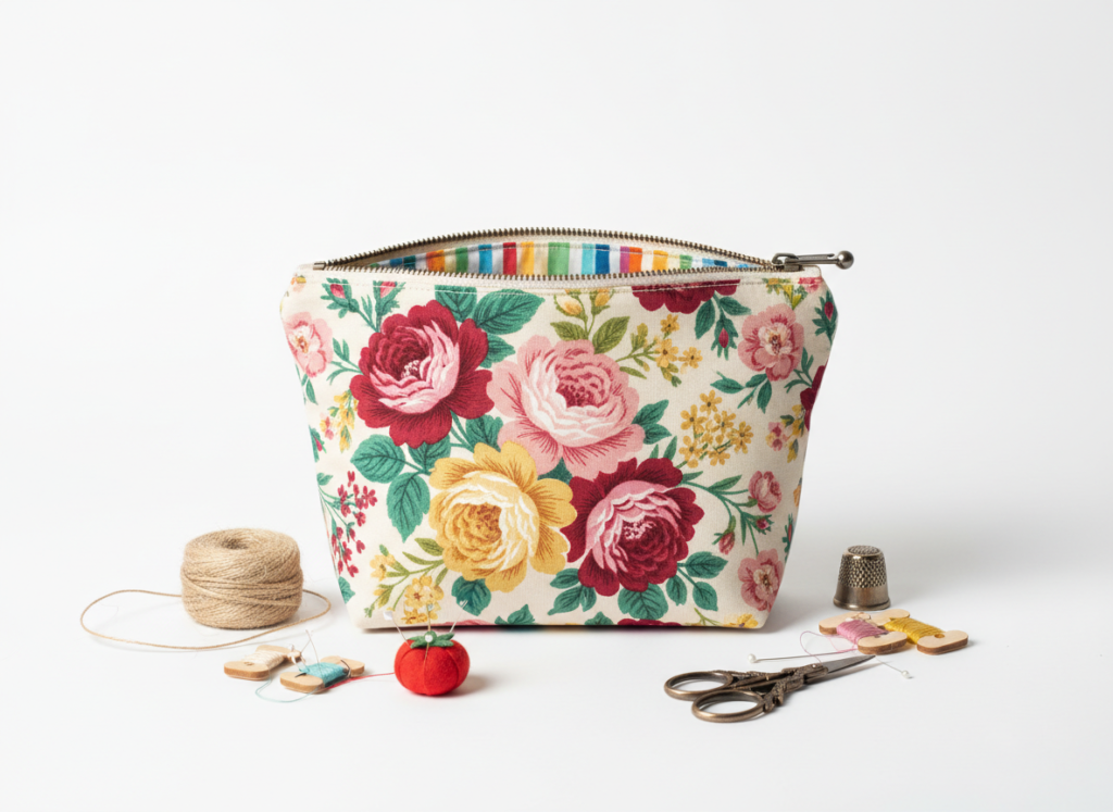 handmade zippered pouch in pretty fabric