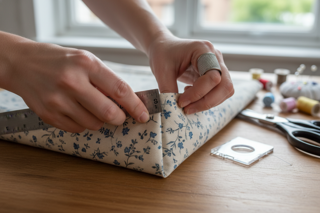hands forming boxed corner at bottom of bag