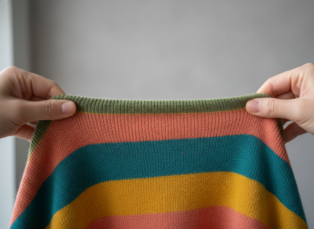 hands stretching knit fabric showing elasticity
