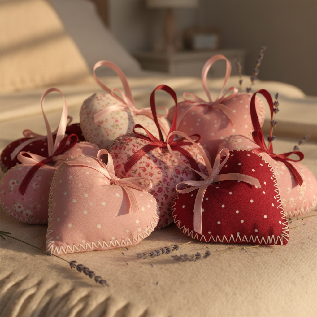 heart-shaped fabric sachets filled with lavender