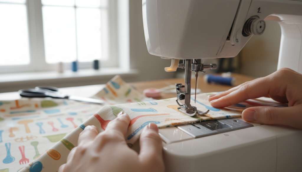 hemming apron edges on sewing machine