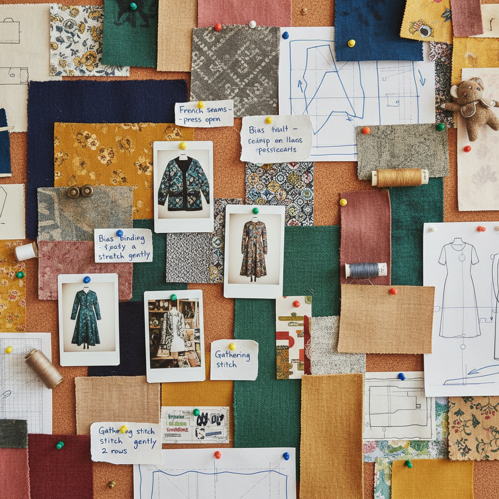 inspiration board with sewing projects and ideas