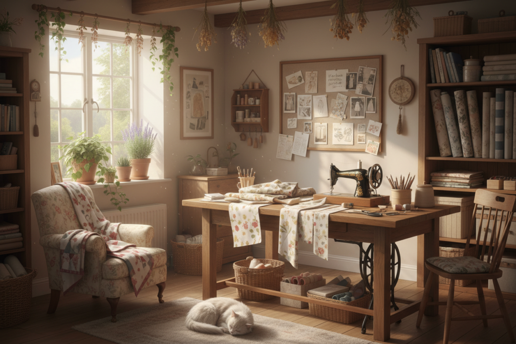 inspiring sewing workspace ready for new aesthetic DIY projects