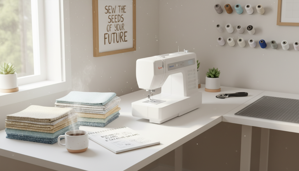 inspiring sewing workspace ready for new business venture to begin