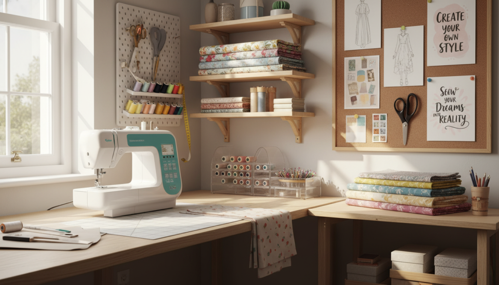 inspiring sewing workspace ready for new projects