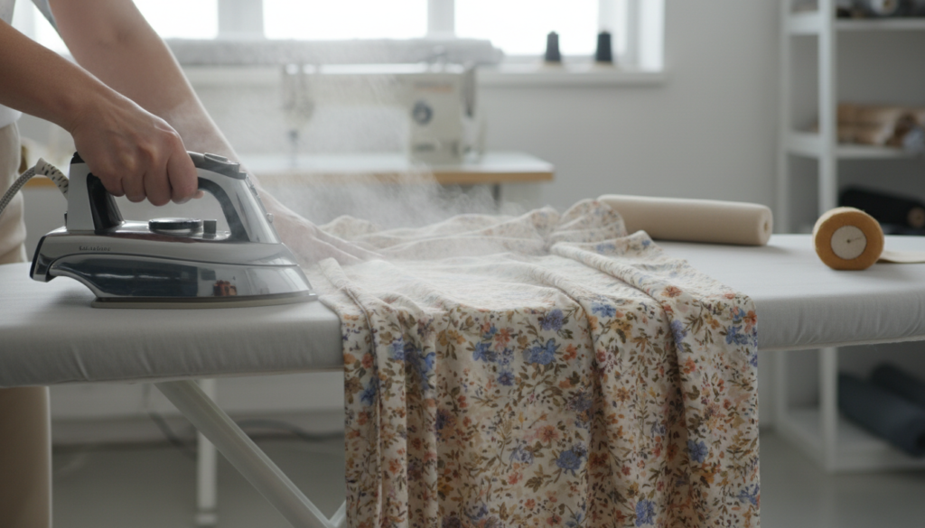 iron pressing seams flat on completed maxi dress