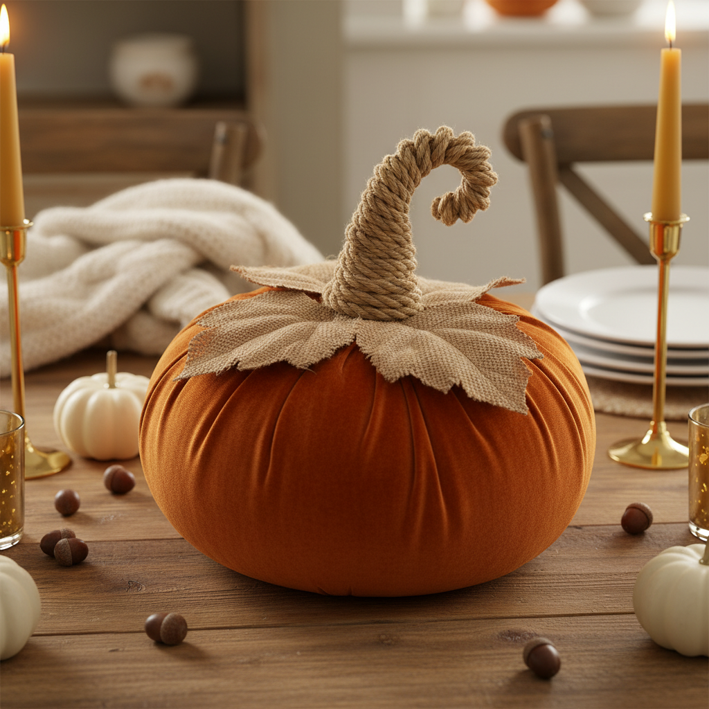 large fabric pumpkin centerpiece decoration