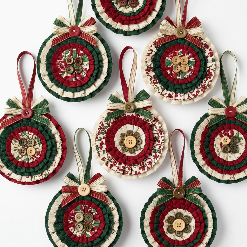 layered fabric circle ornaments in Christmas colors
